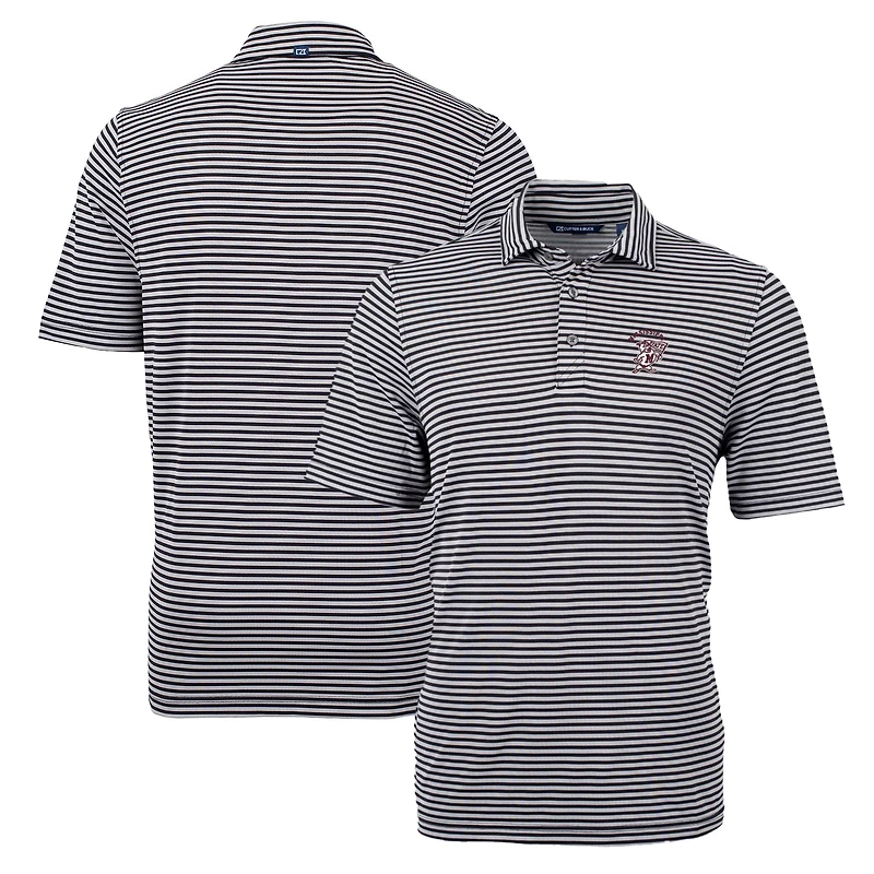 Men's Cutter & Buck Black Mississippi State Bulldogs Throwback Logo Virtue Eco Pique Stripe Recycled Polo