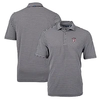 Men's Cutter & Buck Black Mississippi State Bulldogs Throwback Logo Virtue Eco Pique Stripe Recycled Polo