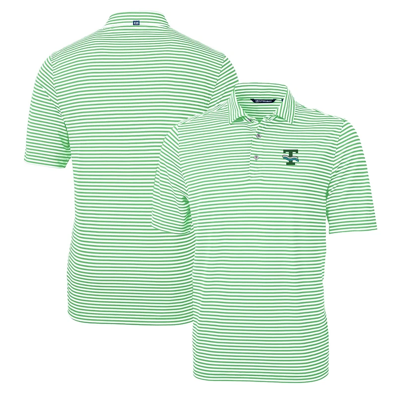 Men's Cutter & Buck Kelly Green Tulane Green Wave Throwback Logo Virtue Eco Pique Stripe Recycled Polo