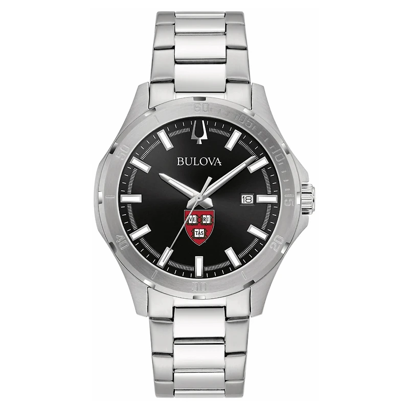 Men's Bulova Black Harvard Crimson Stainless Steel Classic Sport Watch