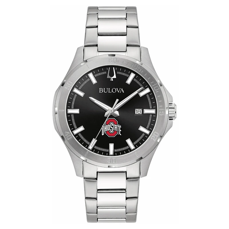 Men's Bulova Black Ohio State Buckeyes Stainless Steel Classic Sport Watch