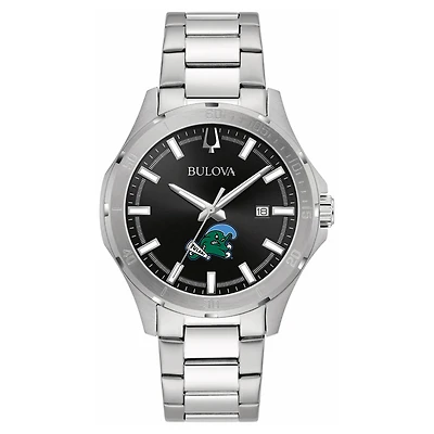 Men's Bulova Black Tulane Green Wave Stainless Steel Classic Sport Watch