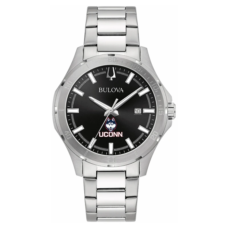 Men's Bulova Black UConn Huskies Stainless Steel Classic Sport Watch