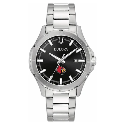 Men's Bulova Black Louisville Cardinals Stainless Steel Classic Sport Watch
