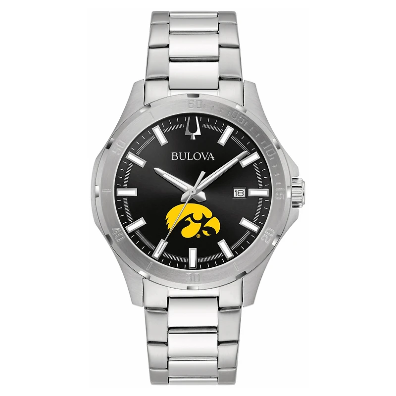 Men's Bulova Black Iowa Hawkeyes Stainless Steel Classic Sport Watch