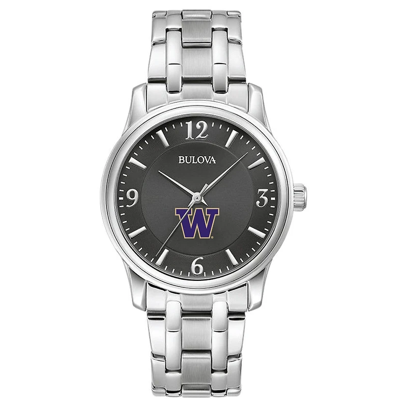 Men's Bulova Black Washington Huskies Stainless Steel Corporate Collection Watch