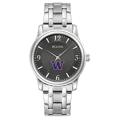 Men's Bulova Black Washington Huskies Stainless Steel Corporate Collection Watch