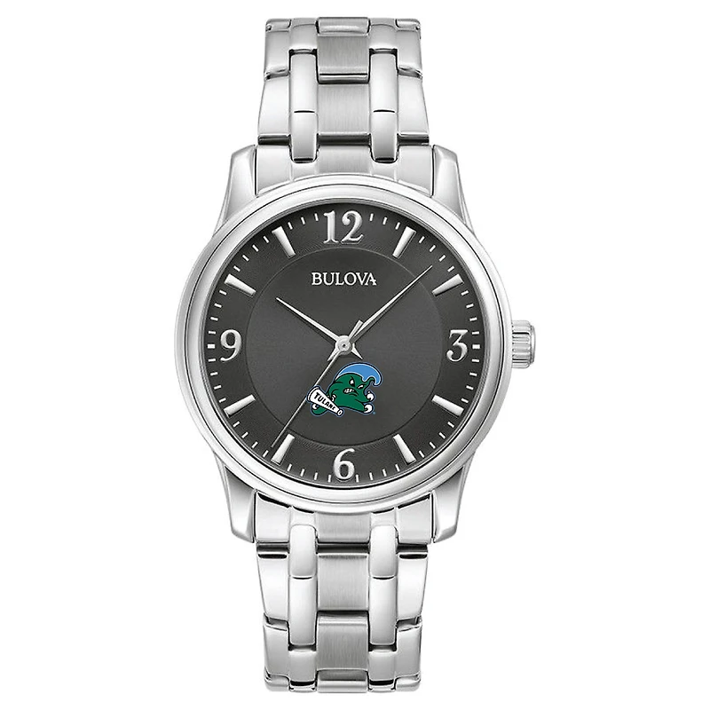Men's Bulova Black Tulane Green Wave Stainless Steel Corporate Collection Watch