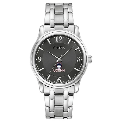 Men's Bulova Black UConn Huskies Stainless Steel Corporate Collection Watch