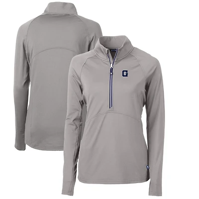 Women's Cutter & Buck Gray Georgetown Hoyas Adapt Eco Knit Stretch Recycled Half-Zip Pullover Top