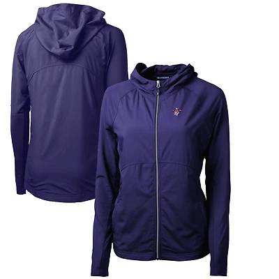 Women's Cutter & Buck Purple ECU Pirates Adapt Eco Knit Hybrid Recycled Full-Zip Hoodie