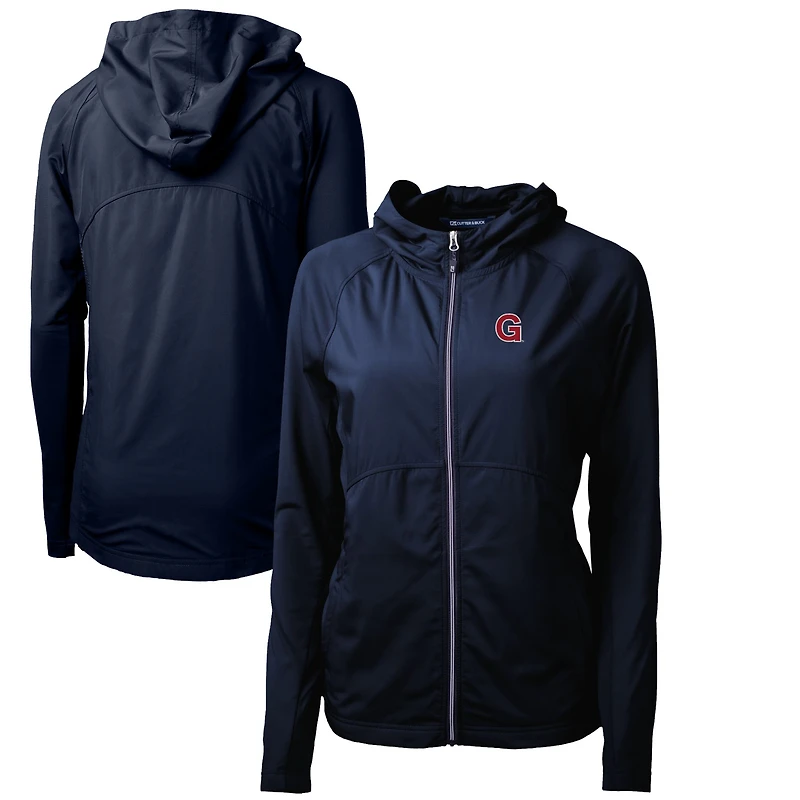 Women's Cutter & Buck Navy Gonzaga Bulldogs Adapt Eco Knit Hybrid Recycled Full-Zip Hoodie
