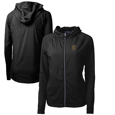 Women's Cutter & Buck Black Grambling Tigers Adapt Eco Knit Hybrid Recycled Full-Zip Hoodie