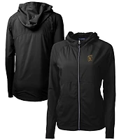Women's Cutter & Buck Black Grambling Tigers Adapt Eco Knit Hybrid Recycled Full-Zip Hoodie