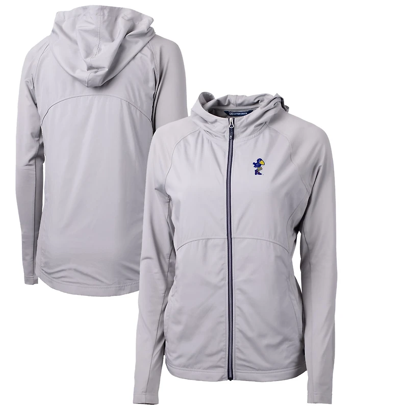 Women's Cutter & Buck Gray Kansas Jayhawks Adapt Eco Knit Hybrid Recycled Full-Zip Hoodie