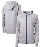 Women's Cutter & Buck Gray Kansas Jayhawks Adapt Eco Knit Hybrid Recycled Full-Zip Hoodie