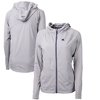Women's Cutter & Buck Gray Michigan Wolverines Adapt Eco Knit Hybrid Recycled Full-Zip Hoodie