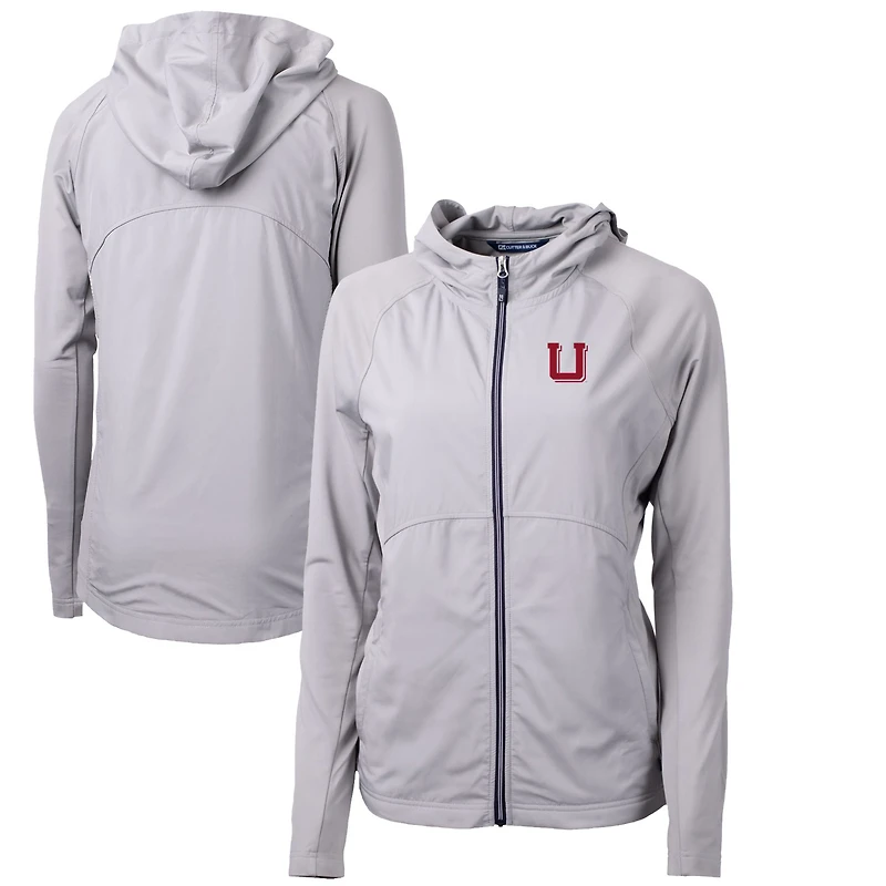 Women's Cutter & Buck Gray Utah Utes Adapt Eco Knit Hybrid Recycled Full-Zip Hoodie