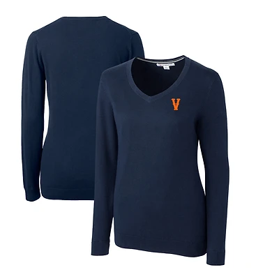 Women's Cutter & Buck Navy Virginia Cavaliers Vintage Lakemont Tri-Blend V-Neck Pullover Sweater