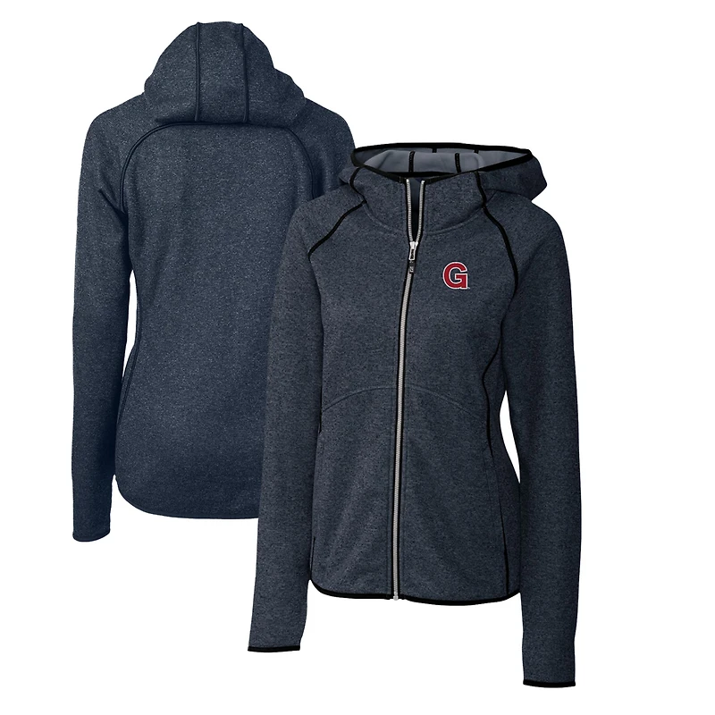 Women's Cutter & Buck Heather Navy Gonzaga Bulldogs Mainsail Sweater-Knit Full-Zip Hoodie