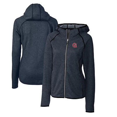Women's Cutter & Buck Heather Navy Gonzaga Bulldogs Mainsail Sweater-Knit Full-Zip Hoodie