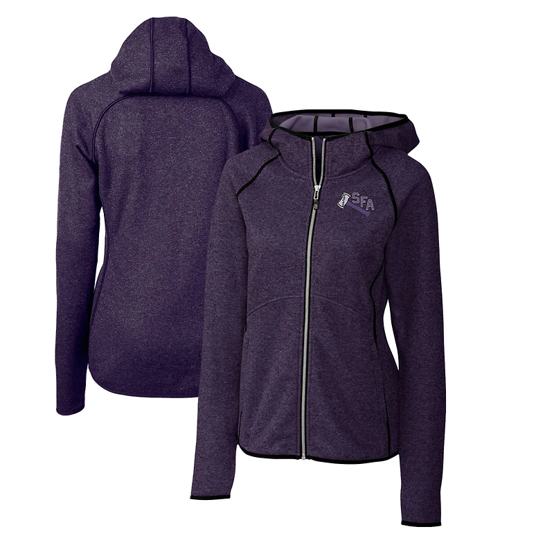 Women's Cutter & Buck Heather Purple Stephen F Austin Lumberjacks Mainsail Sweater-Knit Full-Zip Hoodie