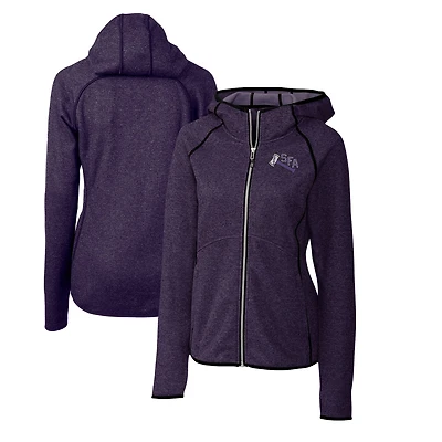 Women's Cutter & Buck Heather Purple Stephen F Austin Lumberjacks Mainsail Sweater-Knit Full-Zip Hoodie