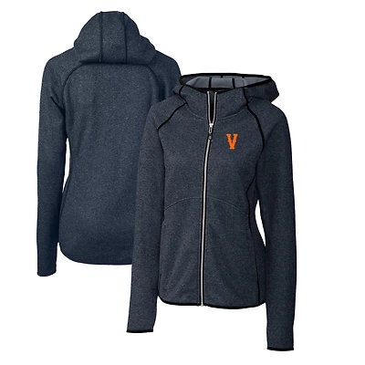 Women's Cutter & Buck Heather Navy Virginia Cavaliers Vintage Mainsail Sweater-Knit Full-Zip Hoodie