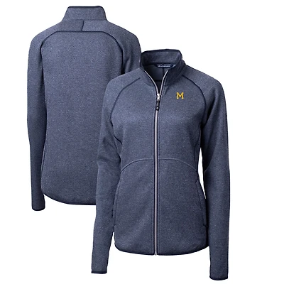 Women's Cutter & Buck Heather Navy Michigan Wolverines Mainsail Sweater-Knit Full-Zip Jacket