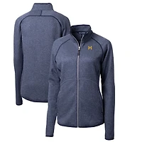 Women's Cutter & Buck Heather Navy Michigan Wolverines Mainsail Sweater-Knit Full-Zip Jacket