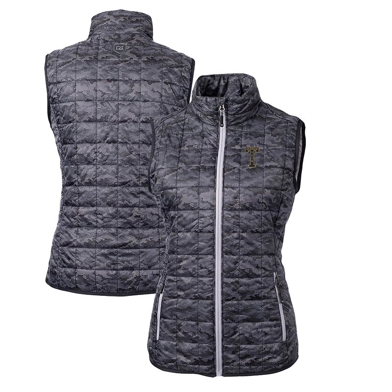 Women's Cutter & Buck Black Georgia Tech Yellow Jackets Camouflage Vault Rainier PrimaLoft Eco Full-Zip Vest