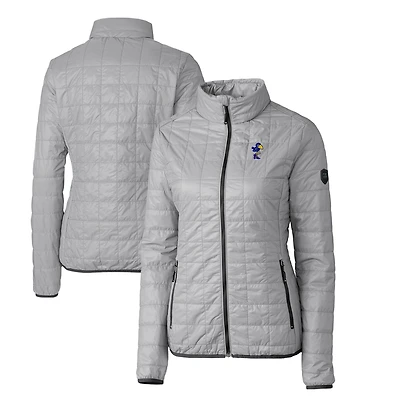 Women's Cutter & Buck Gray Kansas Jayhawks Vault Rainier PrimaLoft Eco Insulated Full-Zip Puffer Jacket
