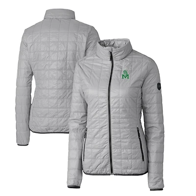 Women's Cutter & Buck Gray Marshall Thundering Herd Vault Rainier PrimaLoft Eco Insulated Full-Zip Puffer Jacket