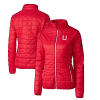 Women's Cutter & Buck Red Utah Utes Vault Rainier PrimaLoft Eco Insulated Full-Zip Puffer Jacket