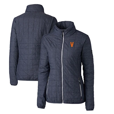 Women's Cutter & Buck Heather Navy Virginia Cavaliers Vintage Vault Rainier PrimaLoft Eco Insulated Full-Zip Puffer Jacket