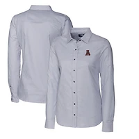 Women's Cutter & Buck Charcoal Alabama Crimson Tide Oxford Stripe Stretch Long Sleeve Button-Up Shirt
