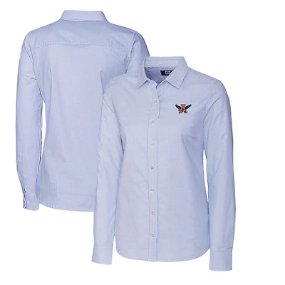 Women's Cutter & Buck Light Blue Auburn Tigers Oxford Stripe Stretch Long Sleeve Button-Up Shirt