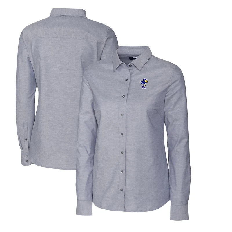 Women's Cutter & Buck Charcoal Kansas Jayhawks Oxford Stretch Long Sleeve Button-Up Shirt