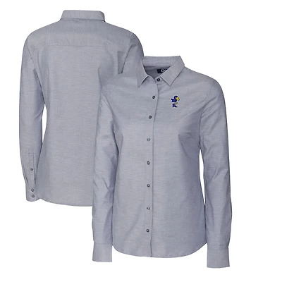 Women's Cutter & Buck Charcoal Kansas Jayhawks Oxford Stretch Long Sleeve Button-Up Shirt