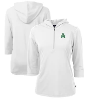Women's Cutter & Buck White Marshall Thundering Herd Vault Virtue Eco Pique Recycled Half-Zip Pullover Hoodie