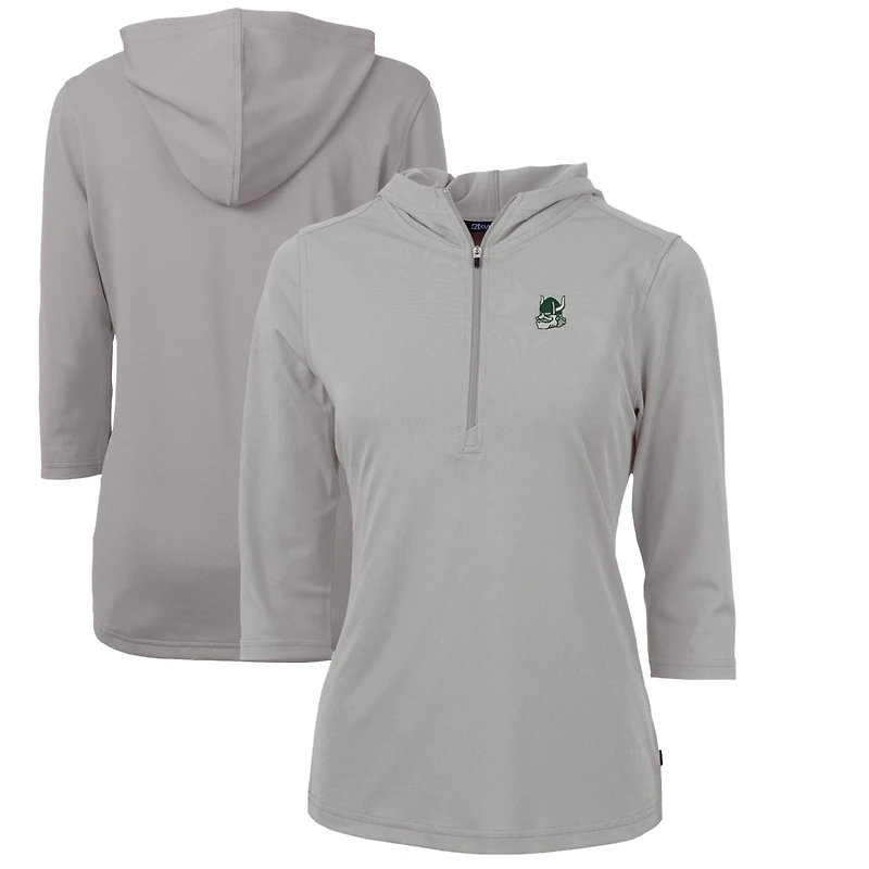 Women's Cutter & Buck Gray Portland State Vikings Vault Virtue Eco Pique Recycled Half-Zip Pullover Hoodie