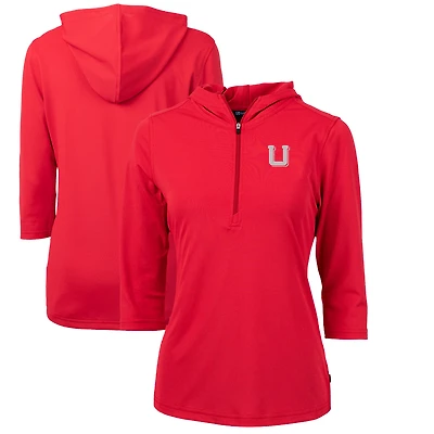 Women's Cutter & Buck Red Utah Utes Vault Virtue Eco Pique Recycled Half-Zip Pullover Hoodie