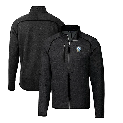 Men's Cutter & Buck Heather Charcoal Los Angeles Chargers Throwback Logo Mainsail Sweater-Knit Big & Tall Full-Zip Pullover Jacket