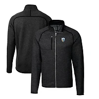 Men's Cutter & Buck Heather Charcoal Los Angeles Chargers Throwback Logo Mainsail Sweater-Knit Big & Tall Full-Zip Pullover Jacket