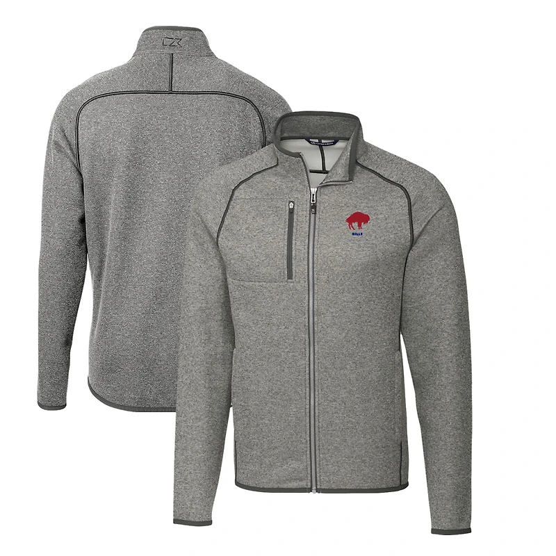 Men's Cutter & Buck Heather Gray Buffalo Bills Throwback Logo Mainsail Sweater-Knit Big & Tall Full-Zip Pullover Jacket