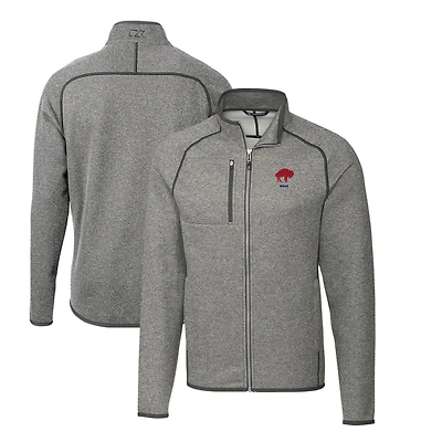 Men's Cutter & Buck Heather Gray Buffalo Bills Throwback Logo Mainsail Sweater-Knit Big & Tall Full-Zip Pullover Jacket
