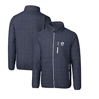 Men's Cutter & Buck Heather Navy Los Angeles Chargers Throwback Logo Big & Tall Rainier Eco Insulated Full-Zip Puffer Jacket