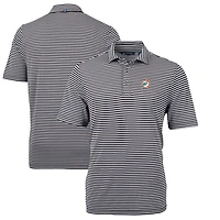 Men's Cutter & Buck Black Miami Dolphins Throwback Logo Virtue Eco Pique Stripe Recycled Big & Tall Polo