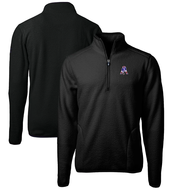 Men's Cutter & Buck Black New England Patriots Cascade Eco Sherpa Fleece Big & Tall Quarter-Zip Throwback Jacket
