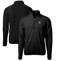 Men's Cutter & Buck Black New England Patriots Cascade Eco Sherpa Fleece Big & Tall Quarter-Zip Throwback Jacket